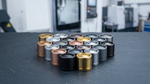Variety of industrial coating finishes on CNC machined metal parts