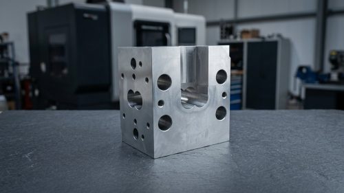 Aluminum block showing different types of holes in engineering