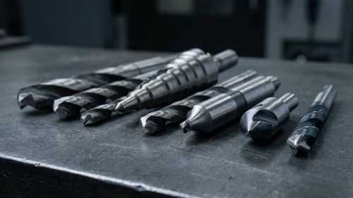 Assorted drill bit types used in CNC part manufacturing