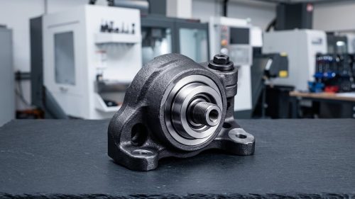 Machined alloy steel 1215 bushings with polished bores on dark background