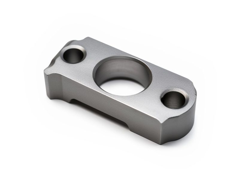 Machined alloy steel bracket with three holes