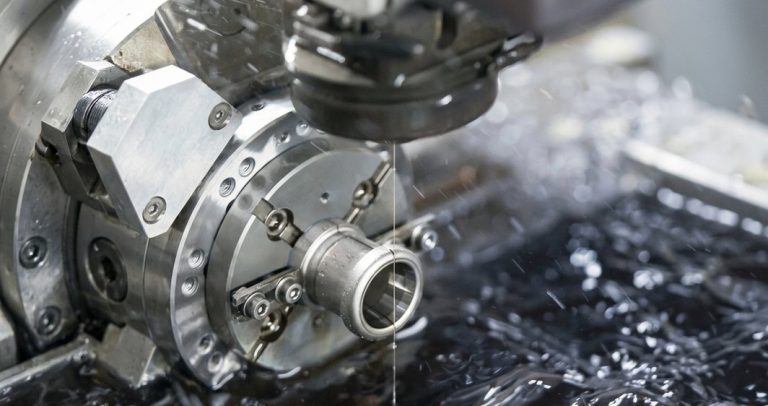 CNC milling alloy steel flange with coolant spray
