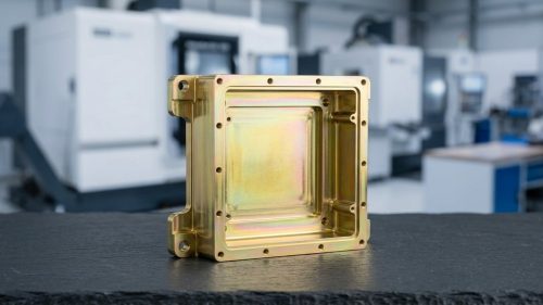 Aluminum CNC part with golden Alodine chromate conversion coating finish