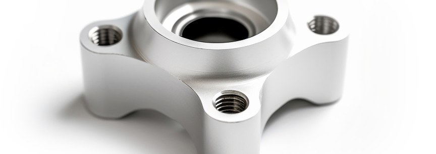 Aluminum machined housing with threaded holes on white