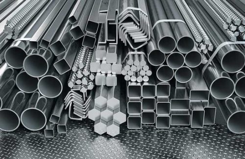 Metal stock shapes: tubes, bars, profiles on diamond plate
