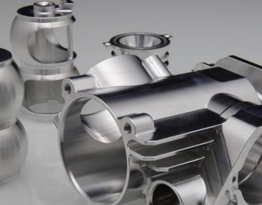 Aluminum machined parts on white background