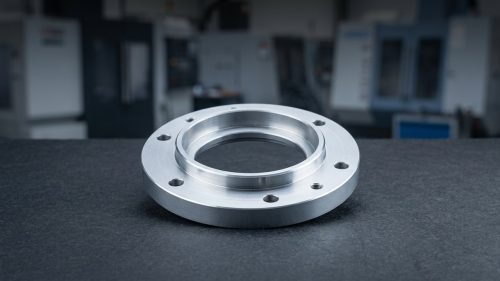 Machined aluminum flange illustrating precision alternative to aluminum bending