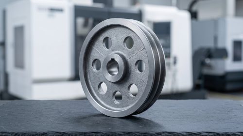 Cast aluminum pulley showing raw aluminum die casting surface texture