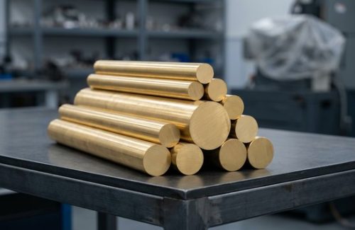 Raw brass 260 round bar stock before CNC machining