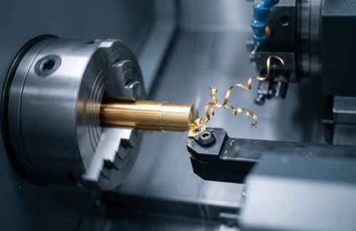 CNC lathe turning brass C360 bar with curling chips