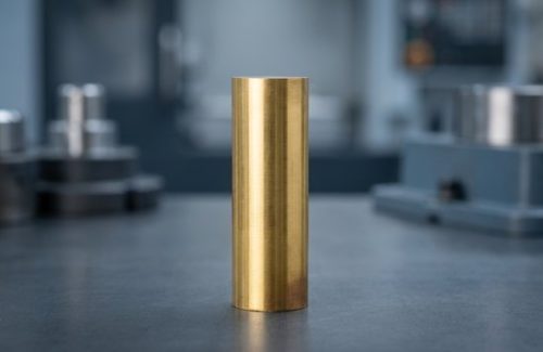 Raw brass C360 round bar stock before CNC machining