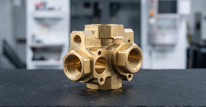 Brass valve body machined for plumbing fittings