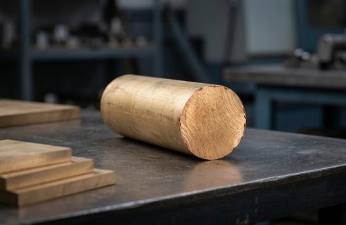 Raw bronze 841 round bar stock before CNC machining