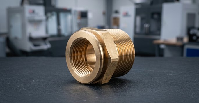 Bronze marine fitting machined part on dark table