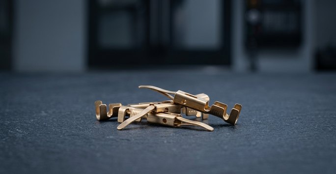 Phosphor bronze connector terminals machined close-up