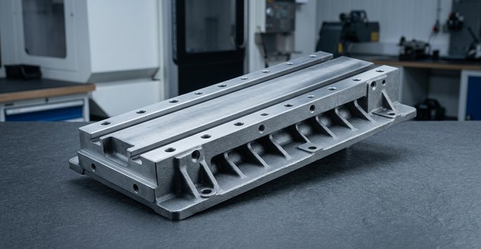 Gray cast iron machine tool base with ground ways