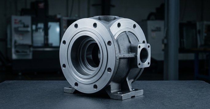 Ductile iron pump body with machined flange face