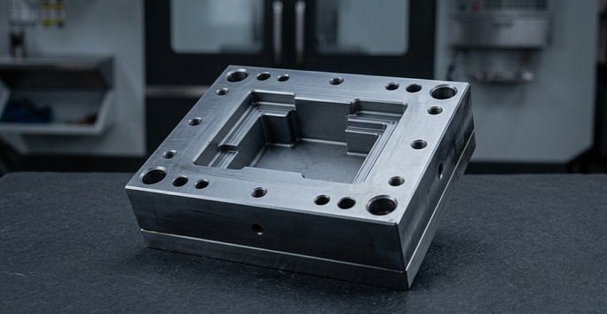 Tool steel die block machined by EDM and grinding