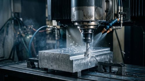 CNC milling machine machining aluminum block at precision machining company
