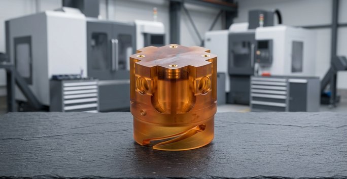 CNC machining plastics Ultem PEI housing part on worktable