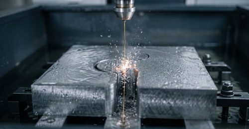 Wire EDM cutting a hardened steel prototype part