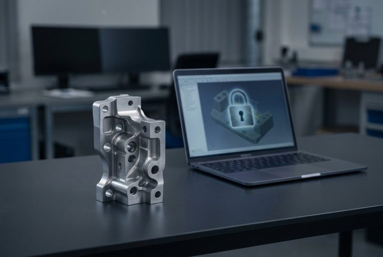 Secure laptop and machined part representing CNC IP protection