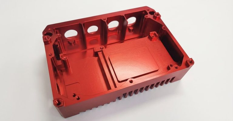 Red anodized aluminum CNC machined electronic housing