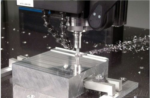 CNC milling of an aluminum block with coolant