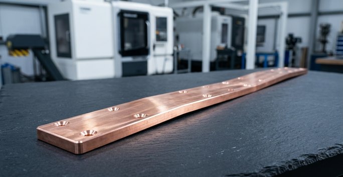 Large copper bus bar machined for energy power distribution