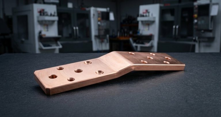 Finished copper bus bar machined for power distribution