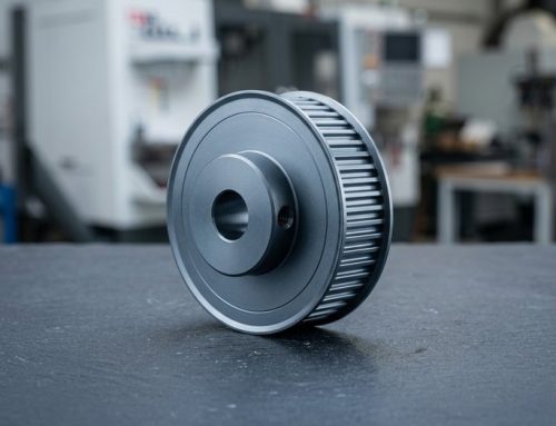 Aluminum GT2 timing pulley with flange on worktable