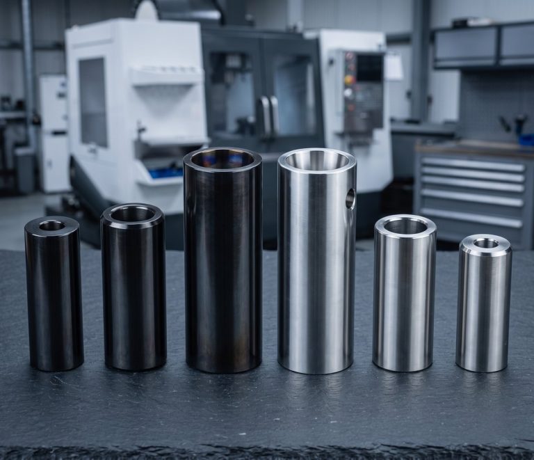 Finished custom bushings in black oxide and metallic steel finishes