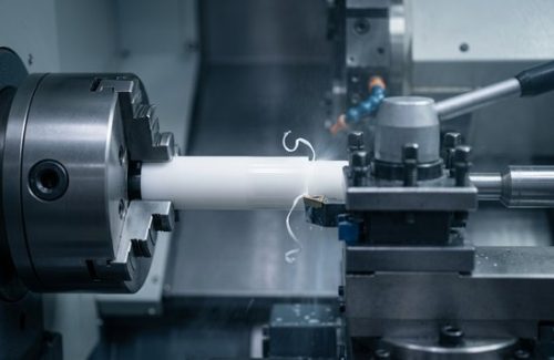 CNC machining Delrin 150 rod on a precision lathe