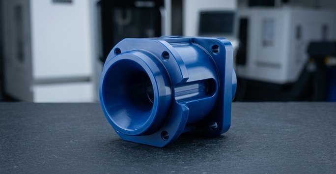 Blue acetal filling nozzle machined for food packaging