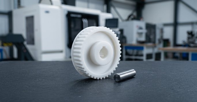 Delrin acetal timing pulley machined for robotics automation