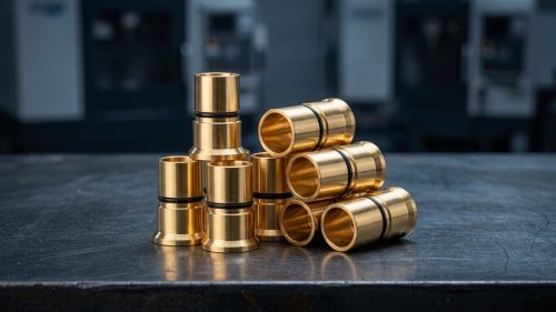 Dense gold-toned machined brass parts illustrating density of gold