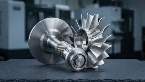Machined nickel alloy impeller part illustrating density of nickel