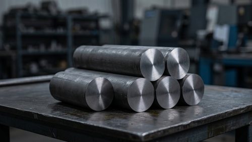Dense tungsten metal bar stock showing high material density