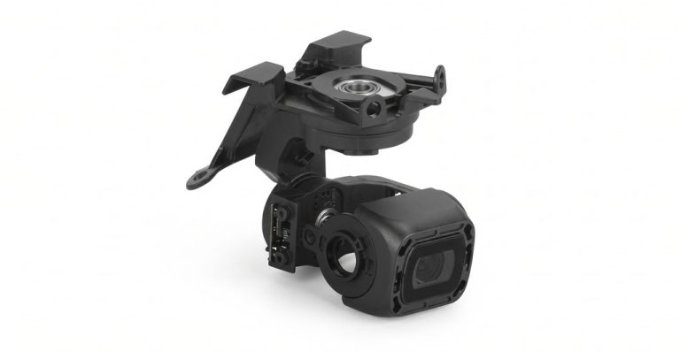 Black CNC machined drone camera mount with mounting bracket