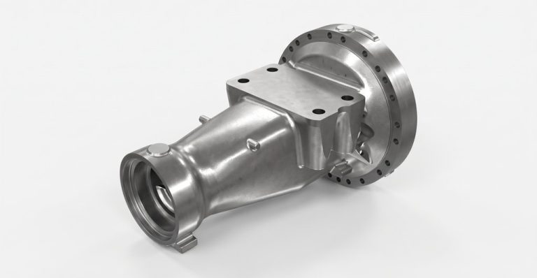 Machined metal housing and shaft assembly with flange