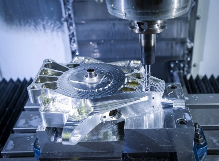 CNC milling machine machining complex aluminum manifold housing part