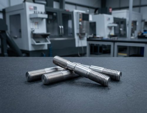 Custom double-ended threaded studs on dark worktable