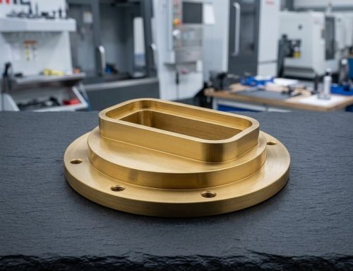 Machined brass waveguide flange with rectangular aperture