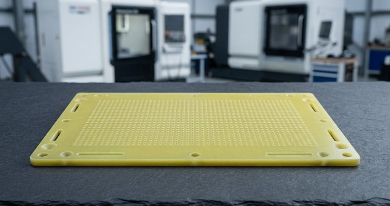 FR4 bed-of-nails test fixture plate with drilled holes