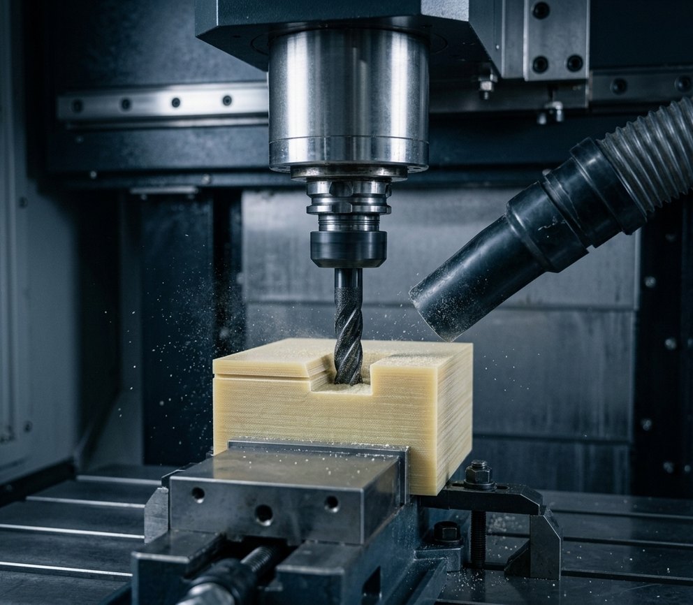 CNC milling G10 Garolite with diamond tooling and dust extraction