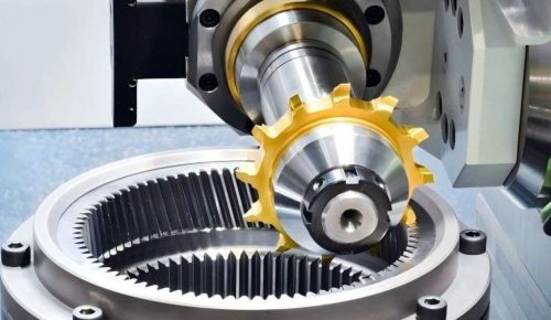 5-axis CNC gear machining cutting helical gear teeth in steel