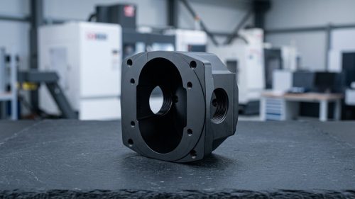Hard coat anodized aluminum housing showing dense black oxide finish