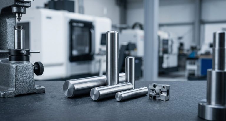 Ground hardened steel pins showing heat treatment hardness results