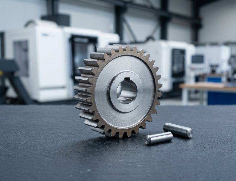 Carburized steel gear and pins after heat treatment hardening