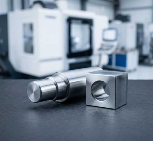 Hardened tool steel parts after heat treatment on dark worktable